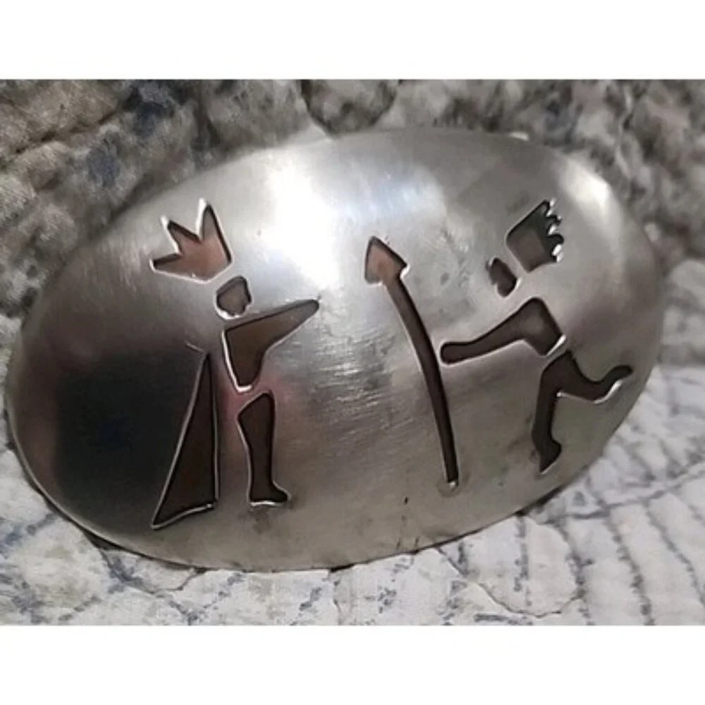 Unusual Vintage Made In Mexico Silver Metal Over Copper Belt Buckle Western Wear
